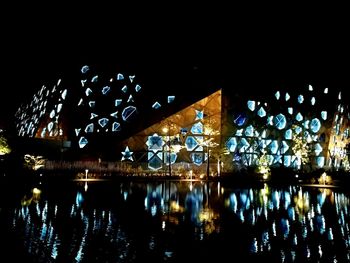 Illuminated reflection of water in sky at night