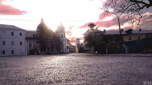 Town against sky in city