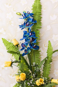 High angle view of flowers on table