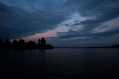 Scenic view of lake against sky at sunset