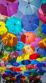 Low angle view of colorful umbrellas