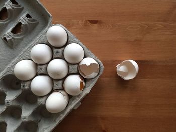 High angle view of eggs on table