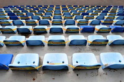 High angle view of empty chairs