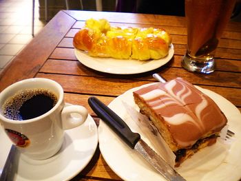 Close-up of dessert served on table