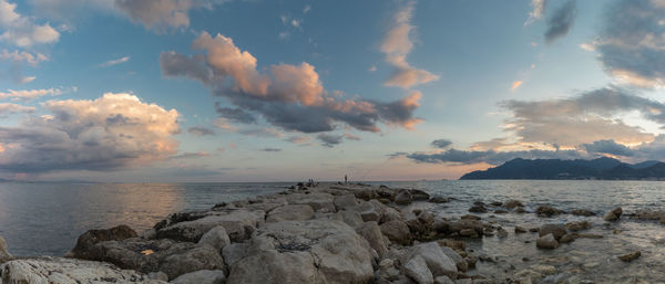 Panoramic view of sea against sky during sunset