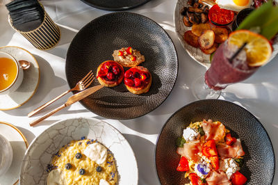 High angle view of food on table