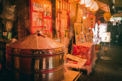 View of market stall at night