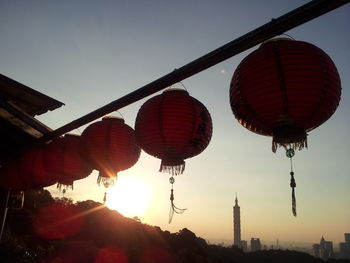 Low angle view of chinese lanterns against sky