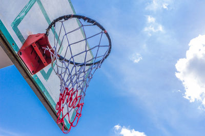 Low angle view of basketball hoop against sky