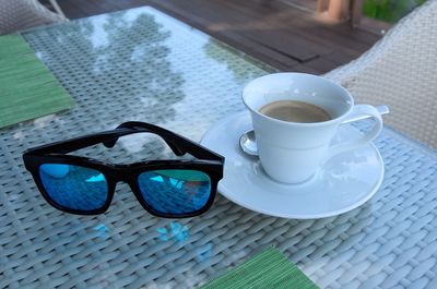 Close-up of coffee cup on table