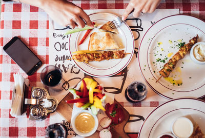 High angle view of food on table