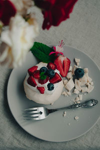 Close-up of dessert in plate on table