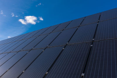 Solar panels on roof and blue sky