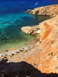 High angle view of rocks on beach