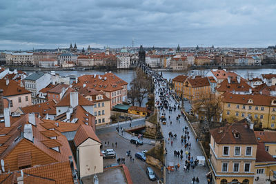 High angle view of townscape against sky