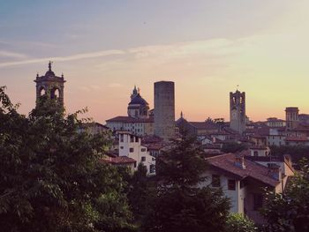 Bergamo city view at sunset.