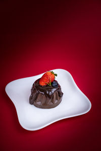 Close-up of chocolate cake in plate