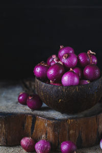 Close-up of onions on table