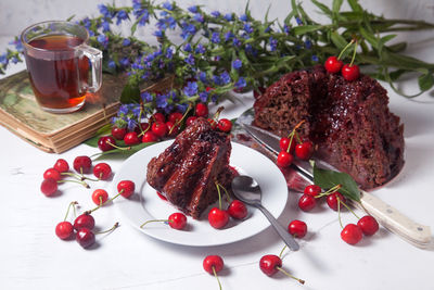 High angle view of christmas decorations on table