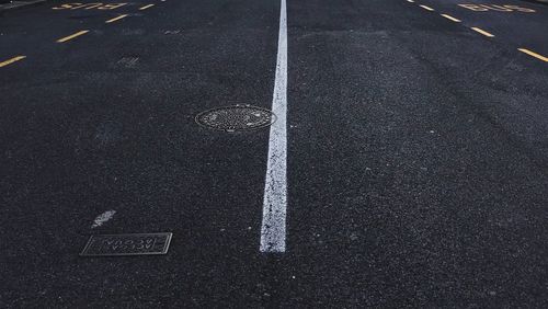 High angle view of markings on road