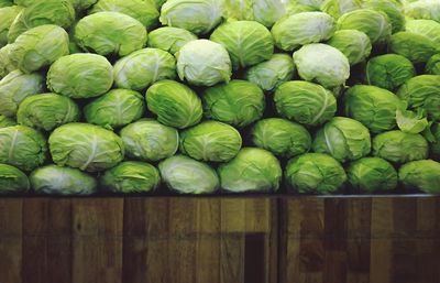 Group of green cabbages in a supermarket