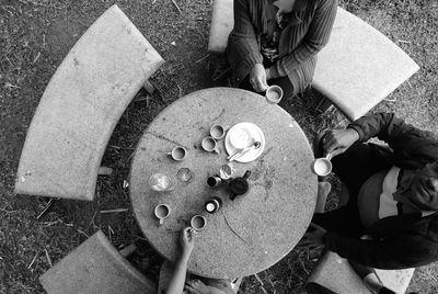 High angle view of woman holding umbrella