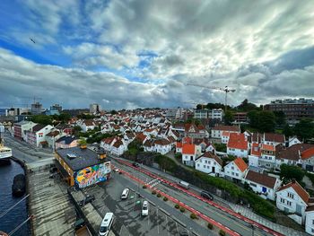 High angle view of townscape against sky