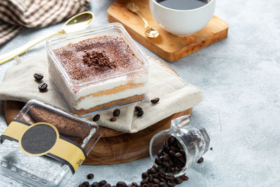 High angle view of coffee cup on table