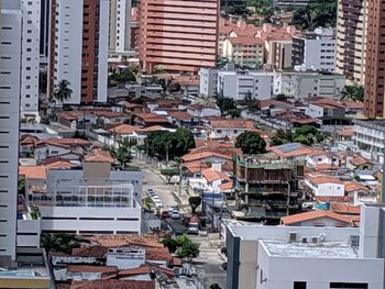 High angle view of buildings in city