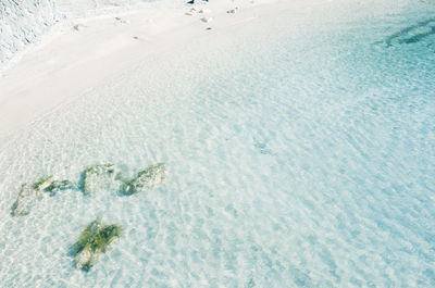 High angle view of snow on beach