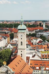 High angle view of townscape of the centre of münchen. 