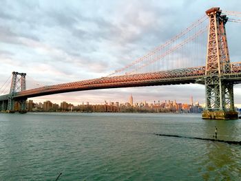 Williamsburg bridge over east river against sky