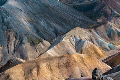 High angle view of rock formations on land