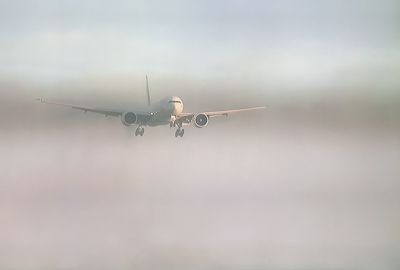 Low angle view of airplane flying in sky