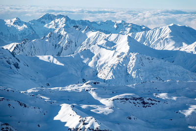 Scenic view of snowcapped mountains against sky