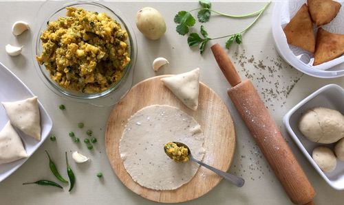 High angle view of food on table