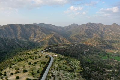 High angle view of mountain road against sky