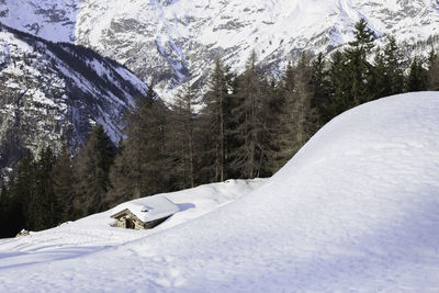 Scenic view of snowcapped mountains during winter