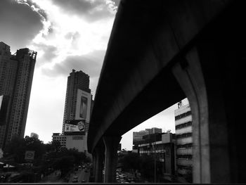 Low angle view of skyscrapers against sky