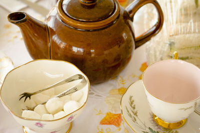 Close-up of tea cup on table