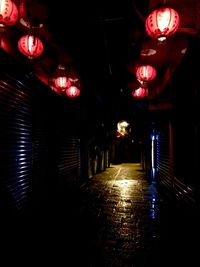 Illuminated street lights at night