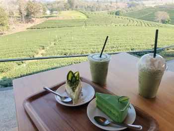 High angle view of drink on table