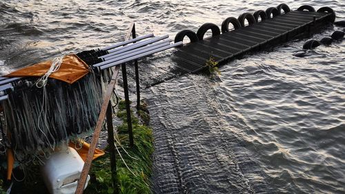 High angle view of boats in river