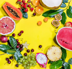 High angle view of fruits on table