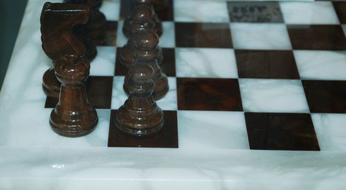 High angle view of chess board