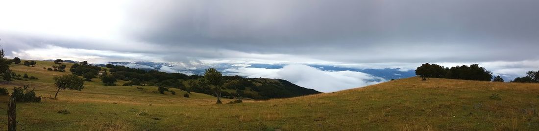 Scenic view of landscape against cloudy sky