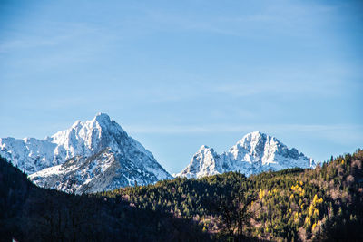 Scenic view of snowcapped mountains against sky