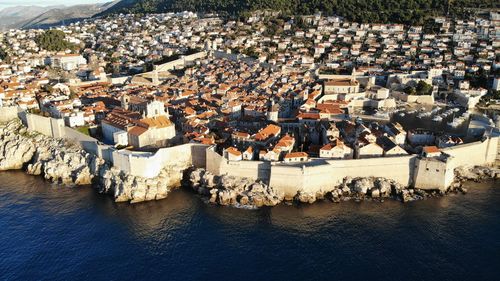 High angle view of buildings in city