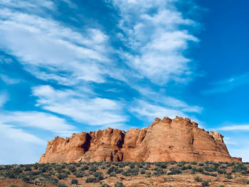 Rock formations on mountain against sky