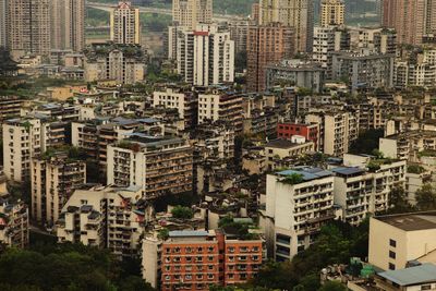 High angle view of buildings in city
